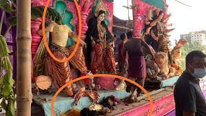 Durga idol vandalized at Tambulkhana Bazar temple in Faridpur, Bangladesh