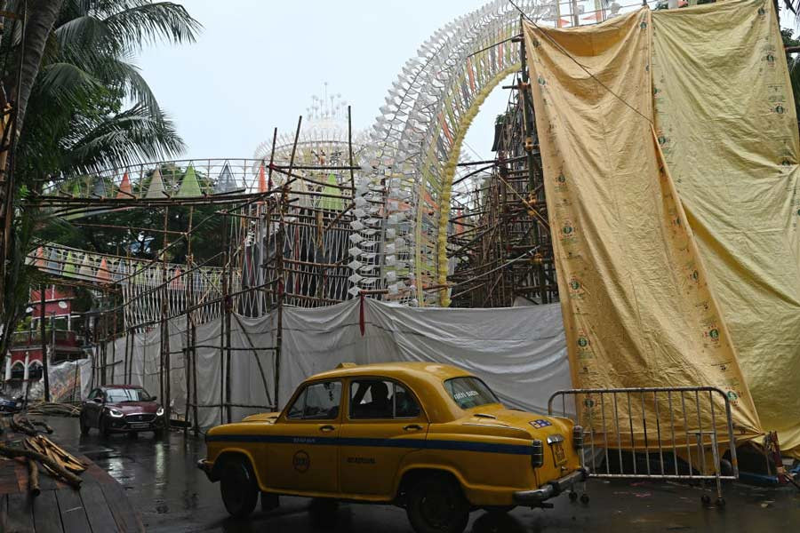 Durga Puja Mandap Closed in rain