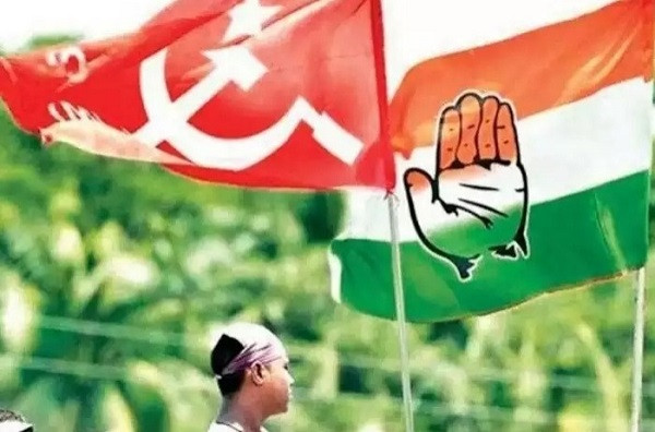 Congress's flag in CPM candidate's  unannounced march!