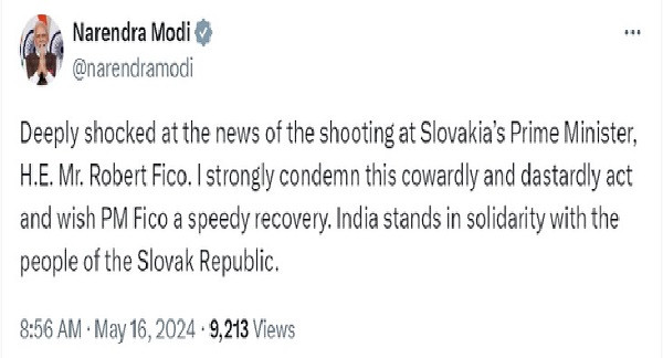 Modi saddened by the attack on the Slovakian Prime Minister