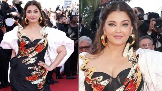 Mohamoyi Aishwarya in Black-Gold Butterfly Gown, Grand Entry at Cannes