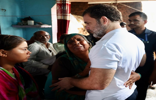 Rahul, stunned by the Hathras incident, met the victims and assured them of help