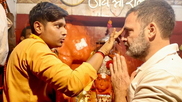 Rahul Gandhi's pooja at Hanuman temple in Rae Bareli on Tuesday