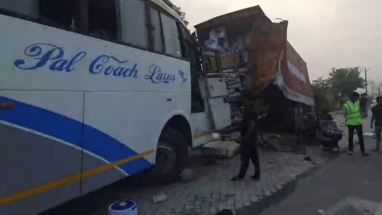 Double decker bus and truck collide in Uttar Pradesh's Hathras