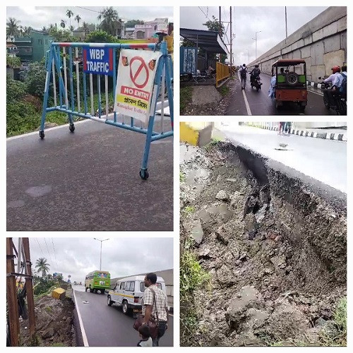 Collapse on the service road of National Highway