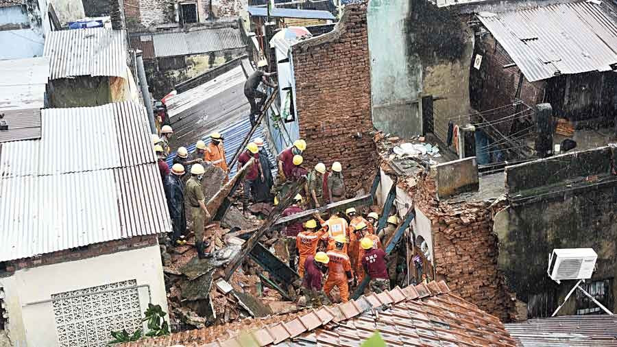 Part of the three-story house in Baguiati collapsed