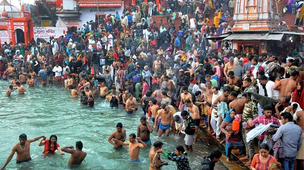 Bathing in the Ganges at Haridwar