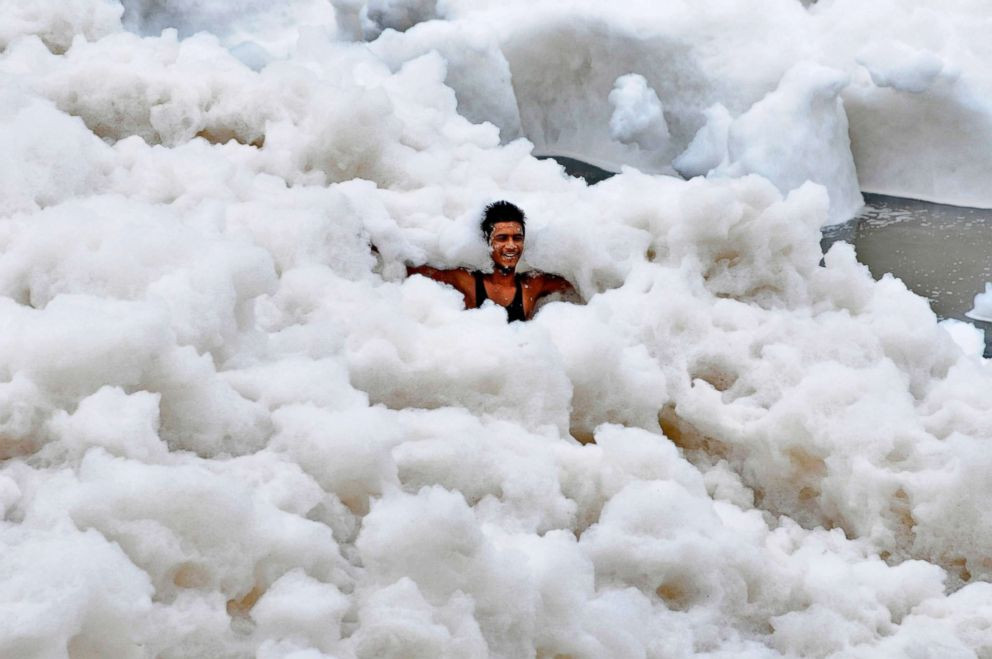 Toxic foam in Yamuna river