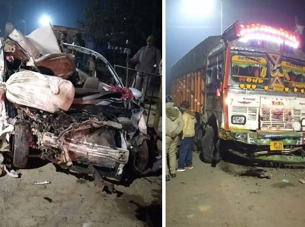 A car hit a truck in Shahjahanpur