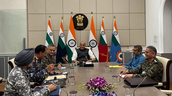 Defence Minister Rajnath Singh at high-level meeting