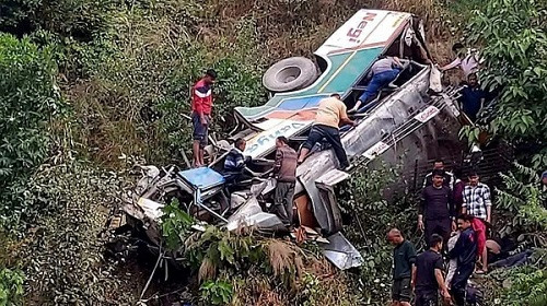 A bus with 18 people on board plunged into the Alaknanda River in Uttarakhand today