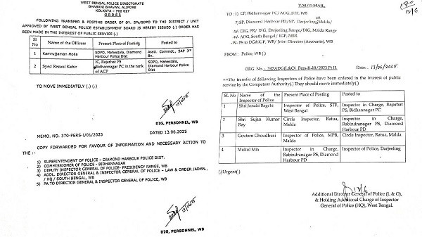 IC transferred immediately after Maheshtala incident