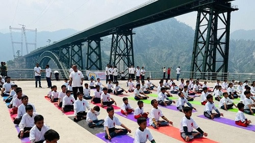 Yoga session held at Chenab Rail Bridge