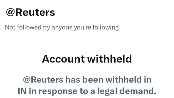 Reuters X Account Suspended in India