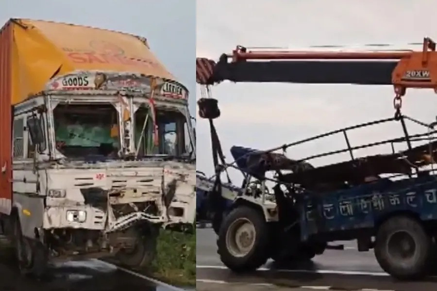 The truck and tractor-trolley involved in the Bulandshahr accident