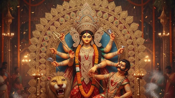 Devotees celebrate Durga Shashthi 2025