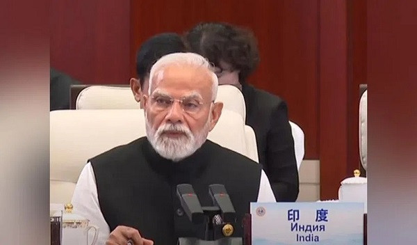 Prime Minister Narendra Modi speaking at the SCO Leaders Meeting in Tianjin, China