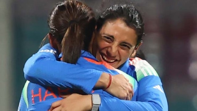 India players celebrate in the match against New Zealand