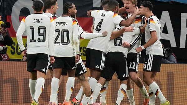 Germany celebrates goal vs Slovakia, World Cup qualifier, Leipzig 2025