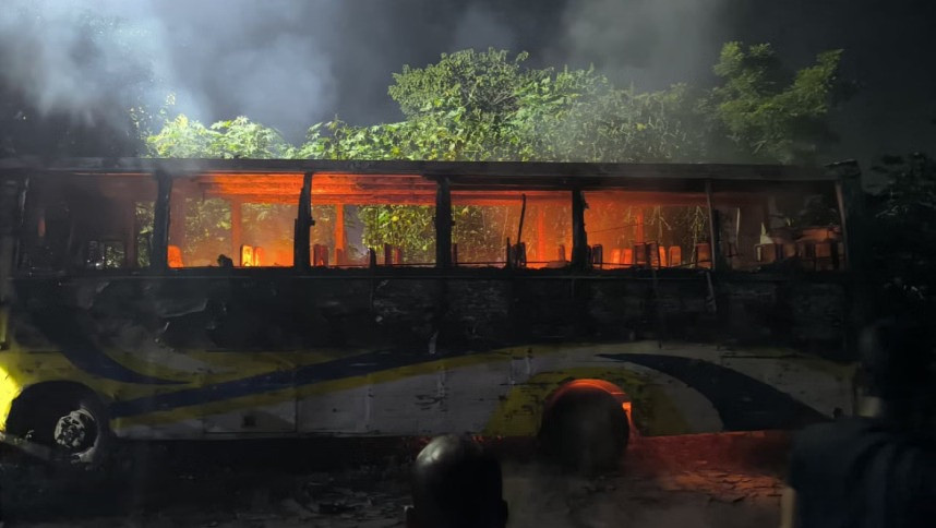 An Alif Paribahan bus was set on fire in Savar around 10:45pm
