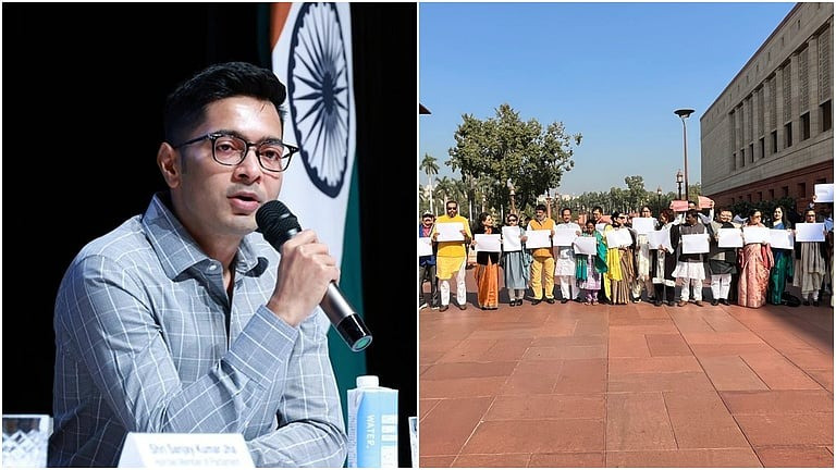 Abhishek Banerjee, Trinamool MPs protest in Parliament