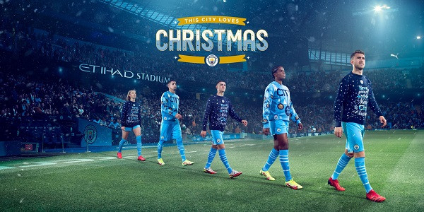 Manchester City celebrating Christmas