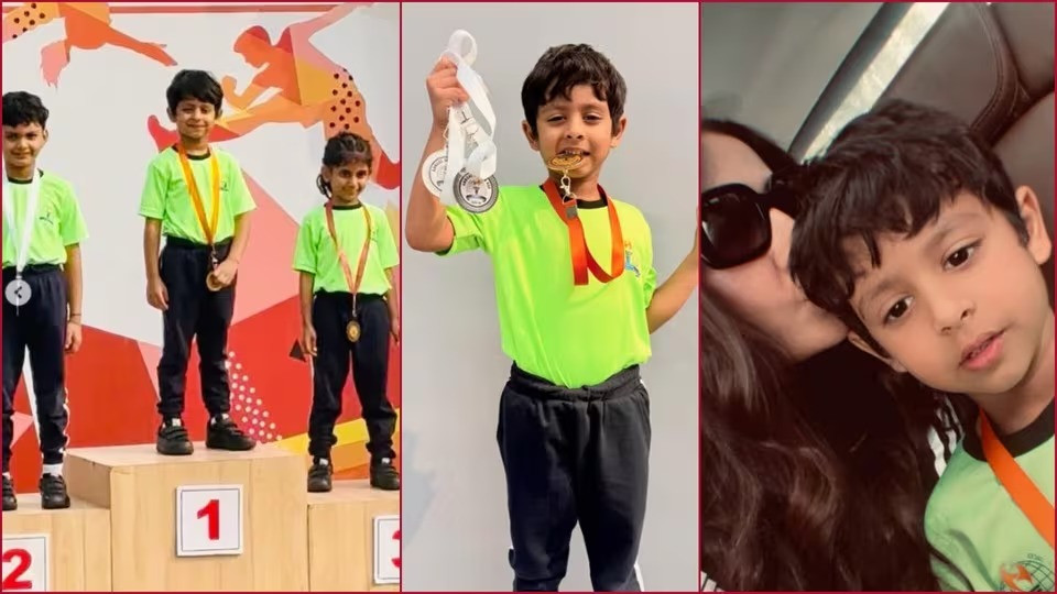 Subhashree shared a picture of Yuvan's sports day.