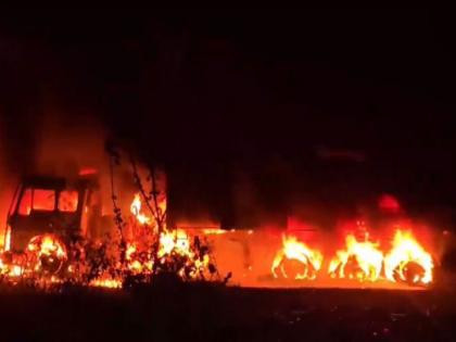 Four Trucks Gutted in Massive Dumka Highway Fire