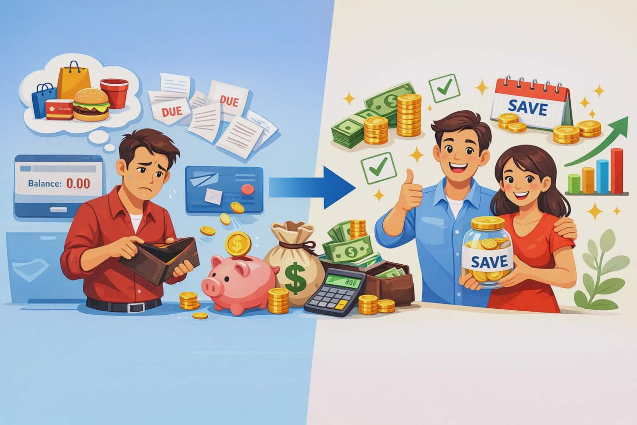 Personal finance and monthly budget management illustration