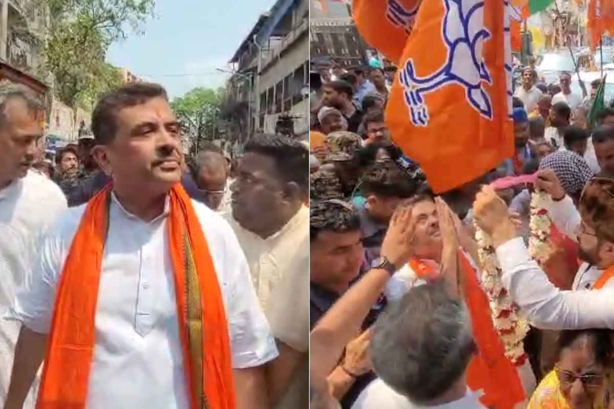 Suvendu Adhikari campaigns in Bhabanipur on Thursday.