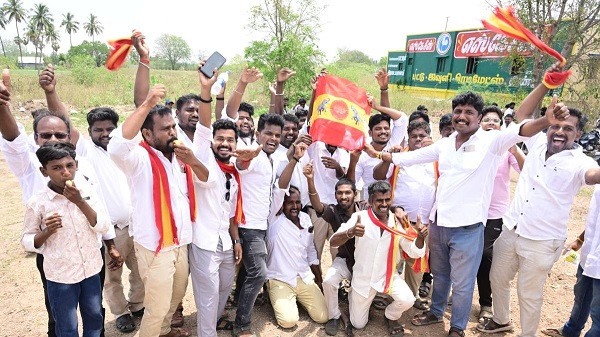 TVK cadres celebrating the party's lead in the Tamil Nadu Assembly elections