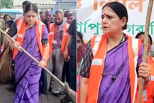 Agnimitra joins a cleanup drive, broom in hand