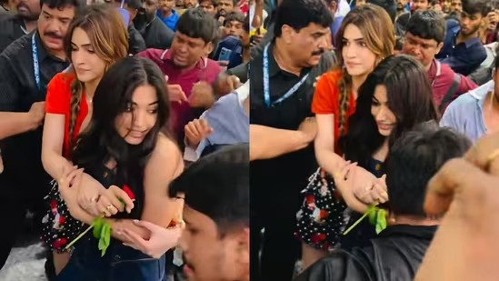 Kriti Sanon protects Rashmika Mandanna at Cocktail 2 event
