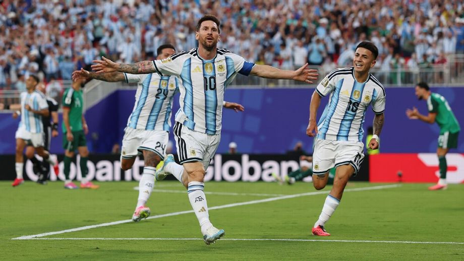 Lionel Messi began Argentina's defence of the FIFA World Cup