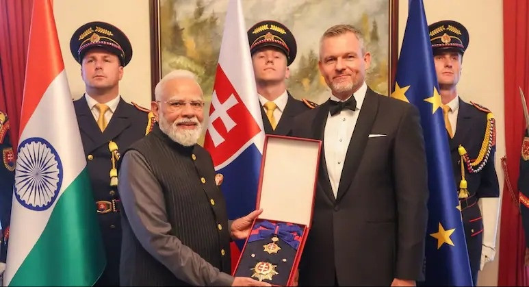 PM Modi receives The Order of the White Double Cross (1st Class) in Bratislava