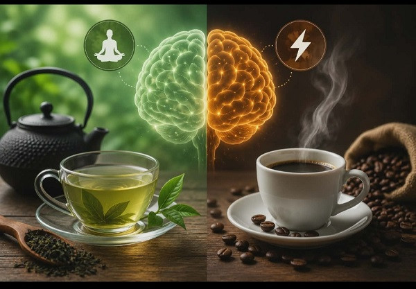Tea vs Coffee, Brain Alertness and Focus Concept