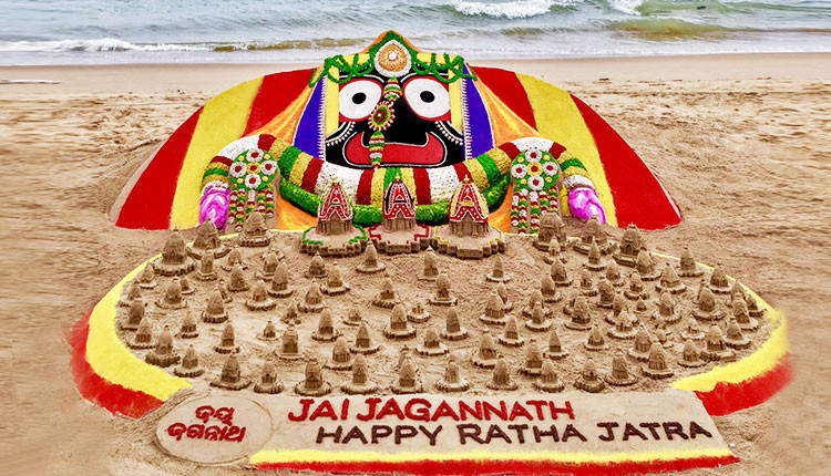 Sudarsan Pattnaik Creates 100-Chariot Sand Art On Puri Beach