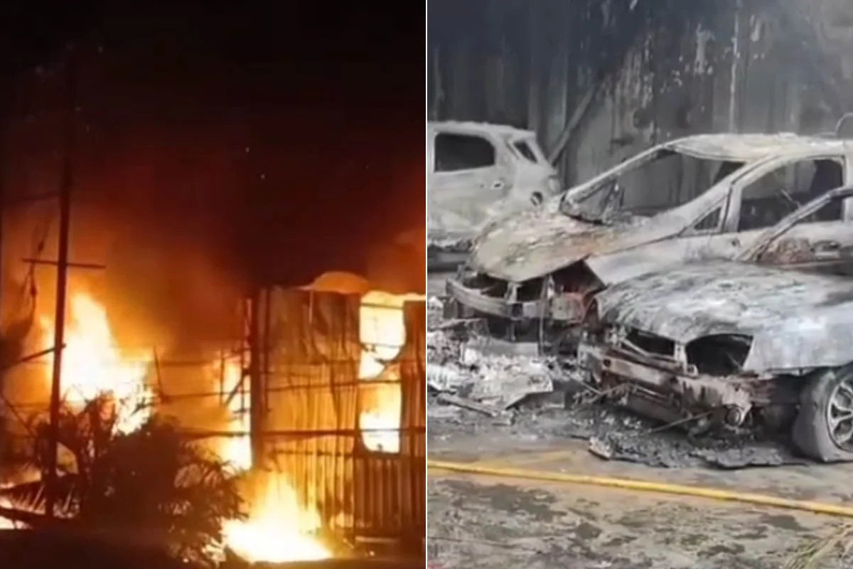 22 vehicles burnt to ashes at a factory on Jessore Road