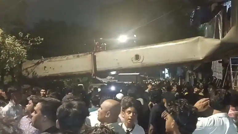 Eight injured as crane falls on houses during eviction drive in Mumbai