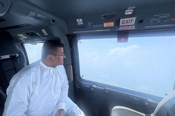 The Chief Minister is assessing the flood situation from the air