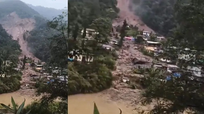 A screengrab taken from the visuals of the Sikkim landslide