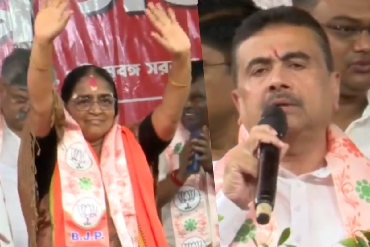 Chief Minister shares the stage with Nandigram BJP candidate Hasirani Rath
