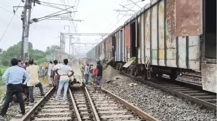 Railway track collapse at New Farakka Station due to continuous rain