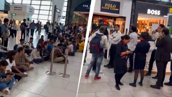 SpiceJet passengers protest against the delay in Delhi-Dubai flights