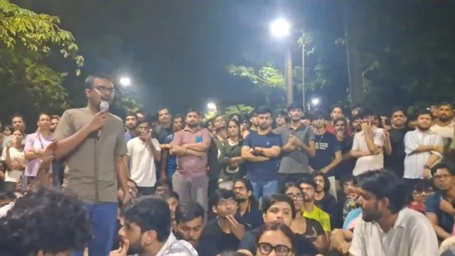 Students protest outside the IIT Bombay