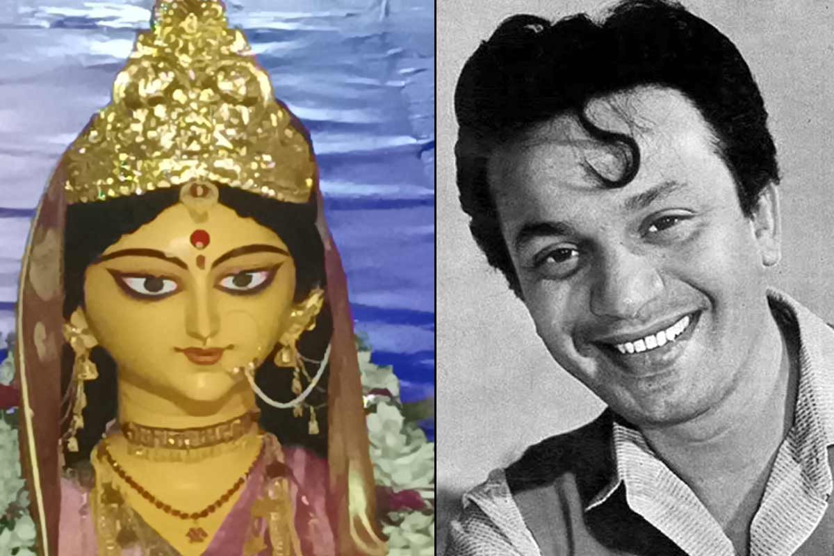 An idol of Lakshmi modeled after his wife, and Uttam Kumar