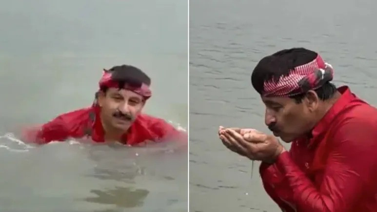 BJP MP Manoj Tiwari Takes Yamuna Dip