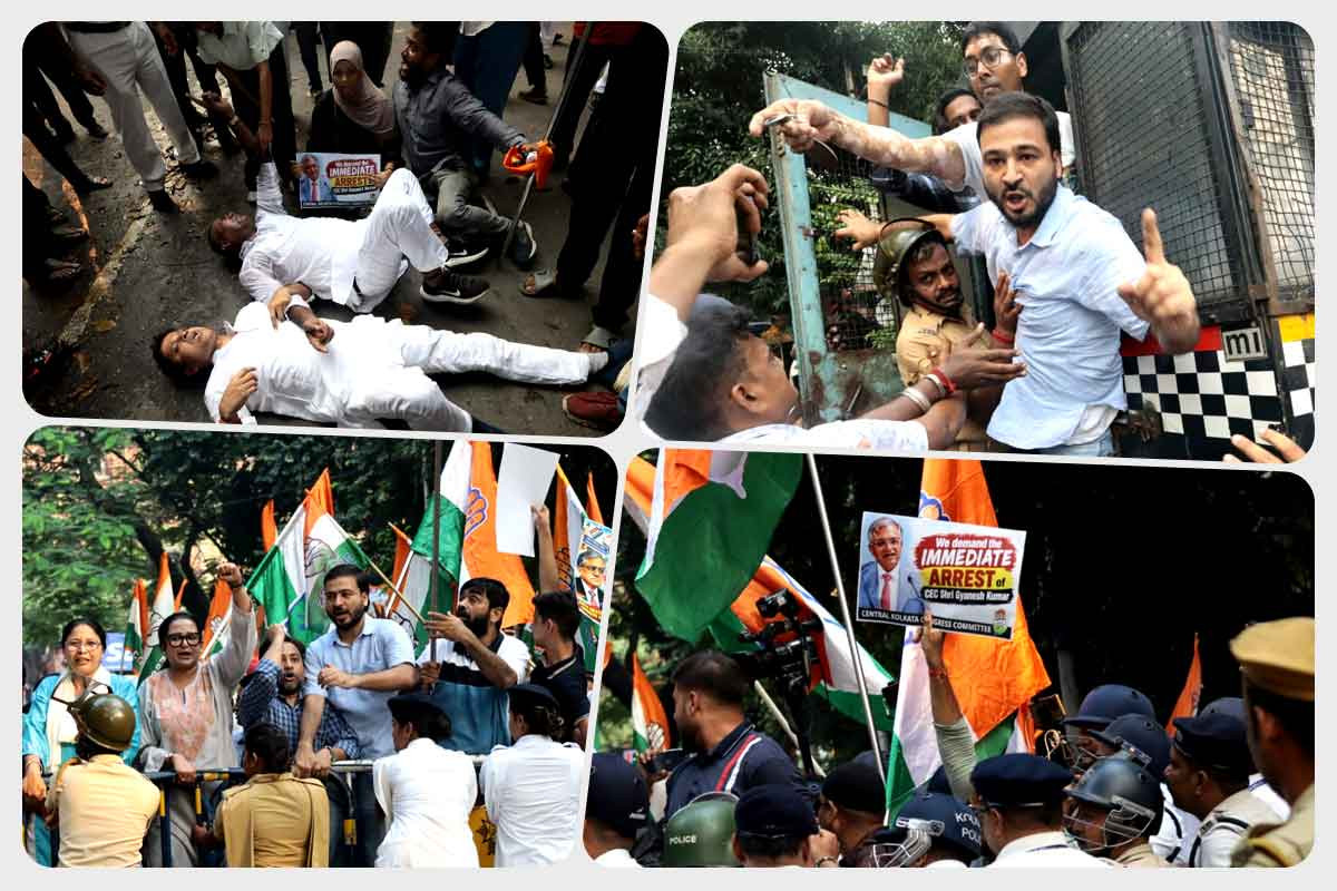 Chaos erupts during a Congress protest in front of Lok Bhavan