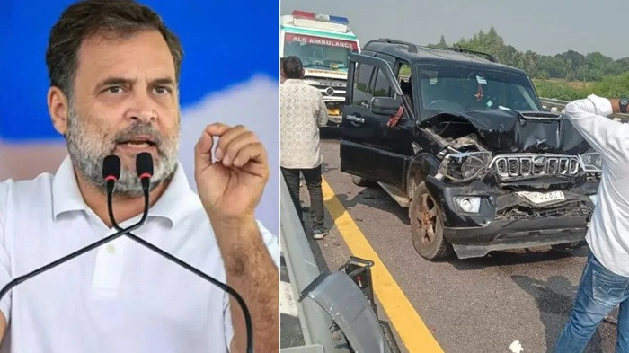 Five vehicles of Rahul Gandhi's convoy collided with an ambulance
