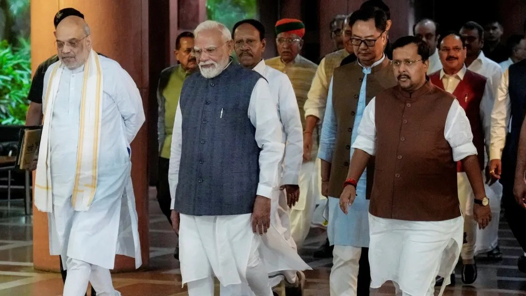 PM Narendra Modi, Amit Shah and Kiren Rijiju, and Nitin Nabin